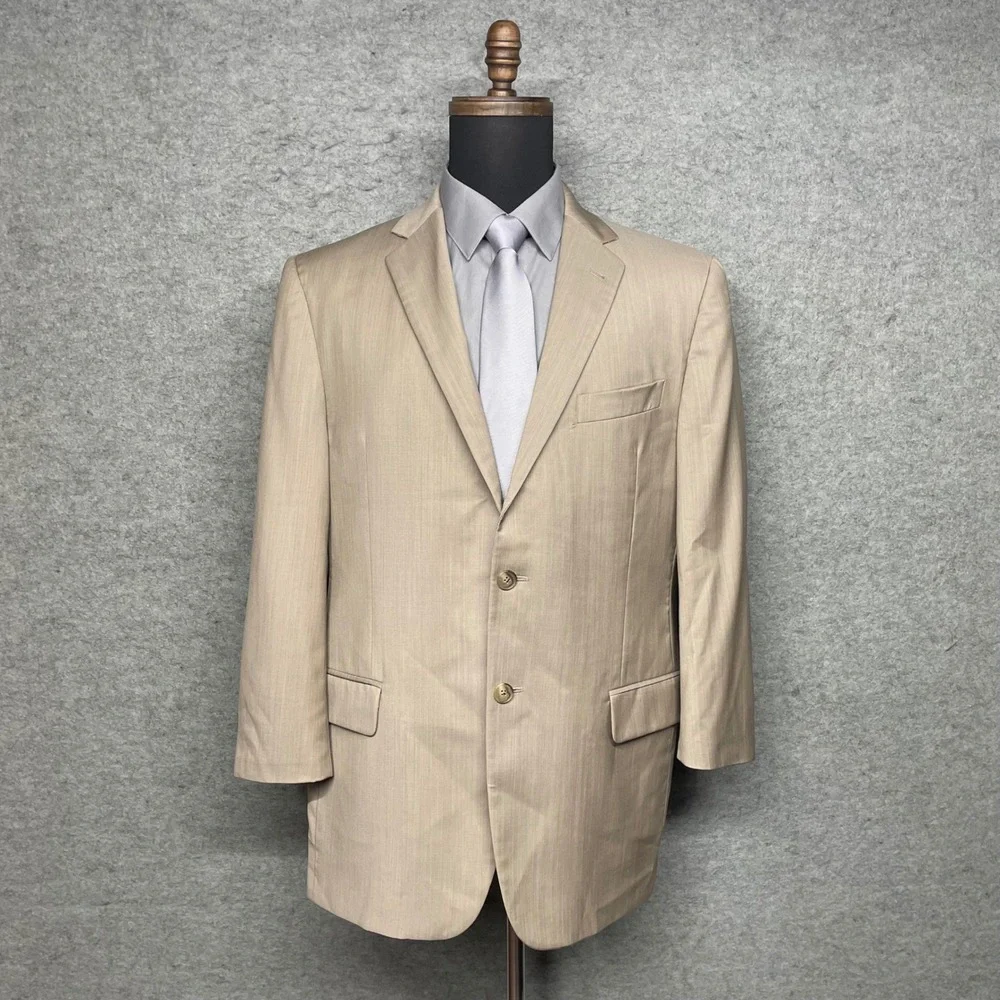 Joseph Abboud Blazer Men 42R Tan Super 120s Wool 2-Button Professional Classic